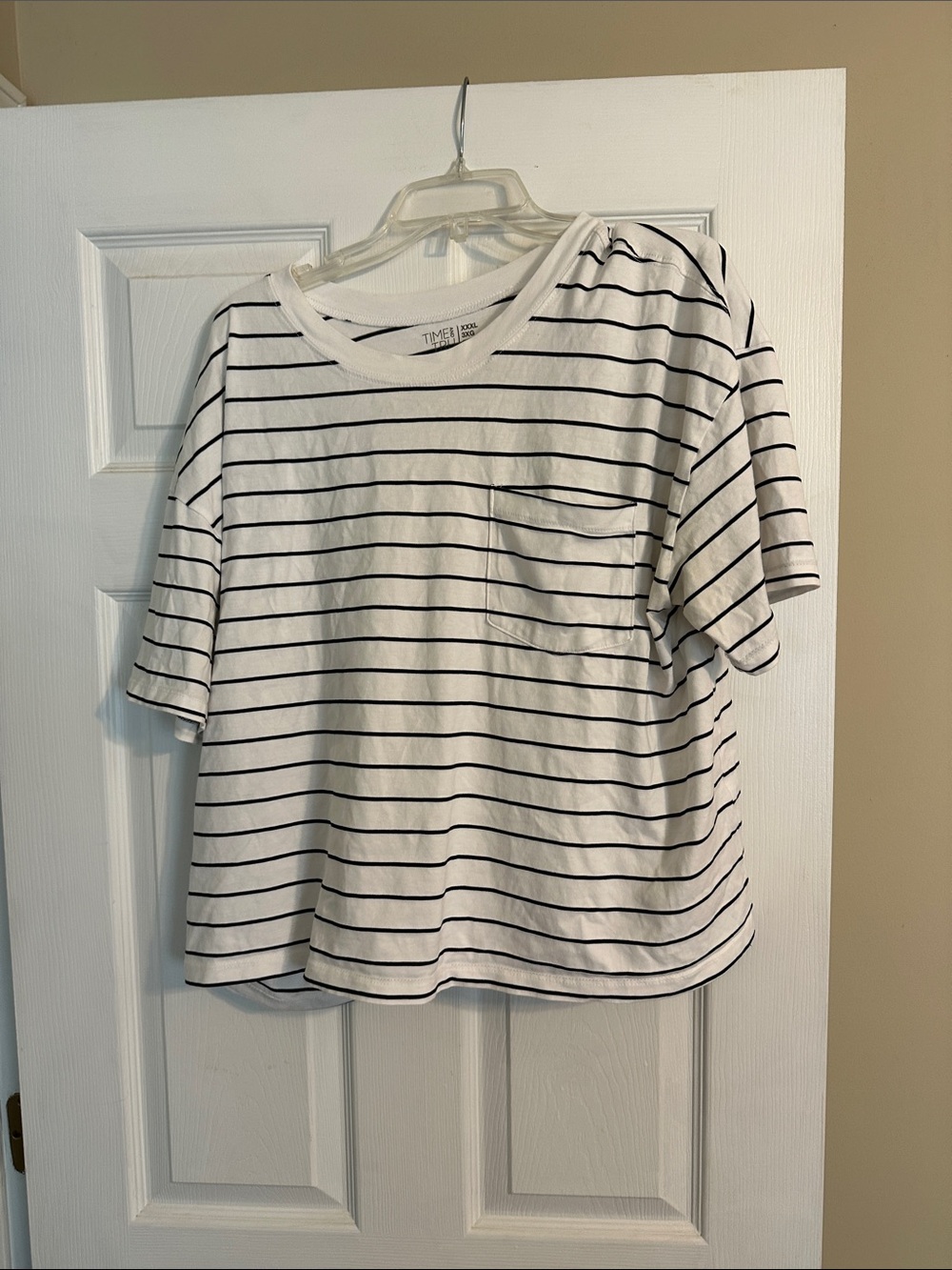 Striped White and black Pocket Tee